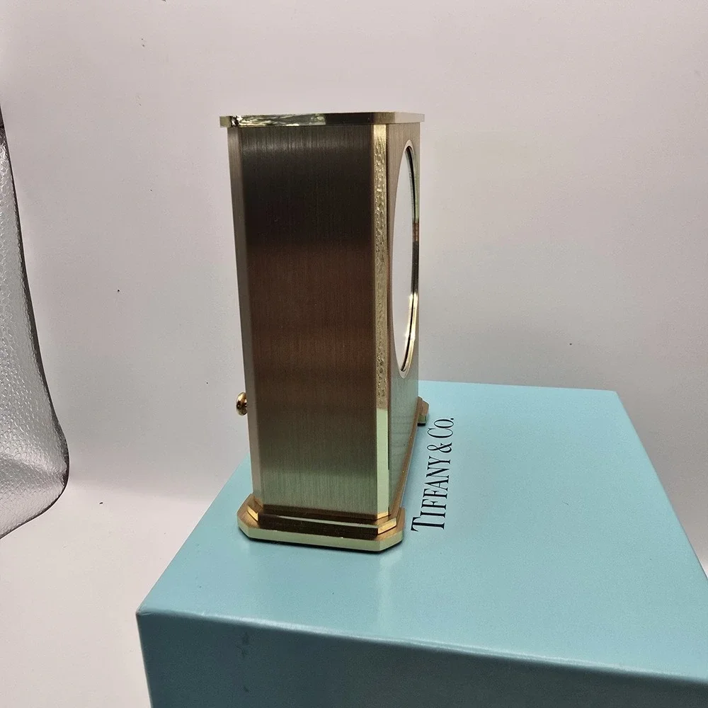 Vintage Tiffany & Co Brass Desktop Clock with Original Box